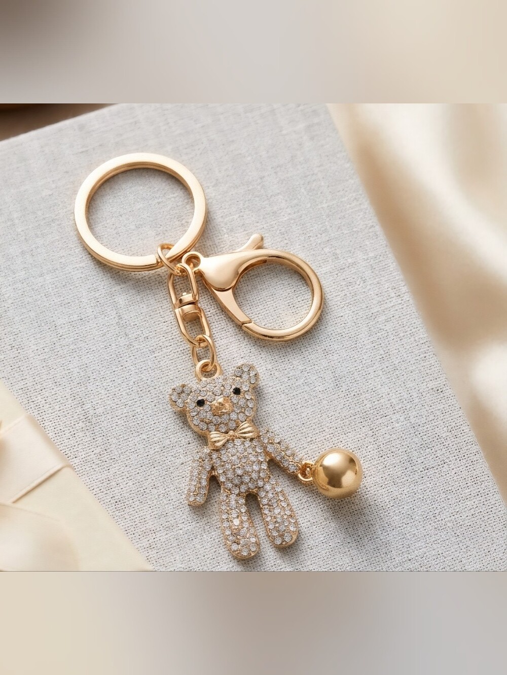 Gold Teddy Bear Crystal Keychain
